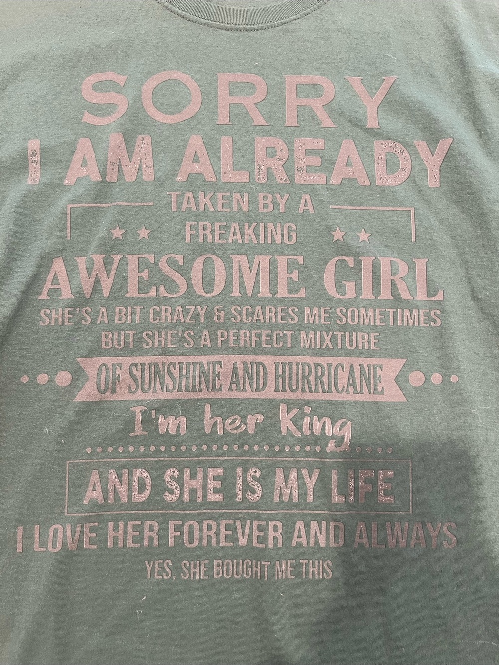 Fruit of the Loom Dark Green Graphic Tee - 'Sorry I Am Already' - Picture 2 of 3